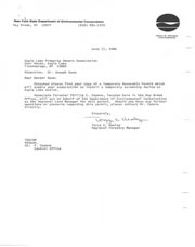 Correspondance from the Department of Environmental Conservation regarding the Temporary Revocable Permit for the Eagle Lake outlet screening device. 
