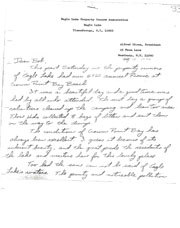Correspondence regarding annual picnic, lake polluation, and campers/campground.